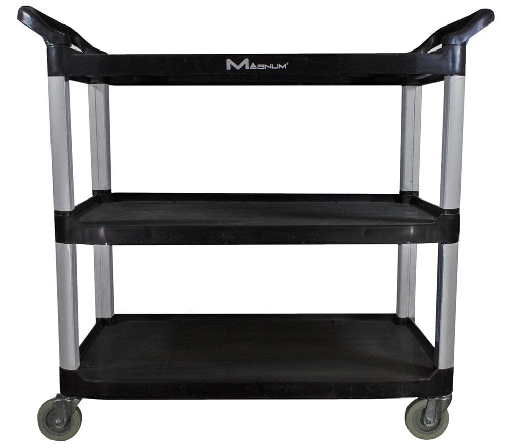 Magnum Storage & Transport Each / Black Magnum MAG45010 Bus Cart, Large, 595 lb Capacity, 42 inch x 20 inch x 37 inch, 3-Tier, Black | Denson CFE