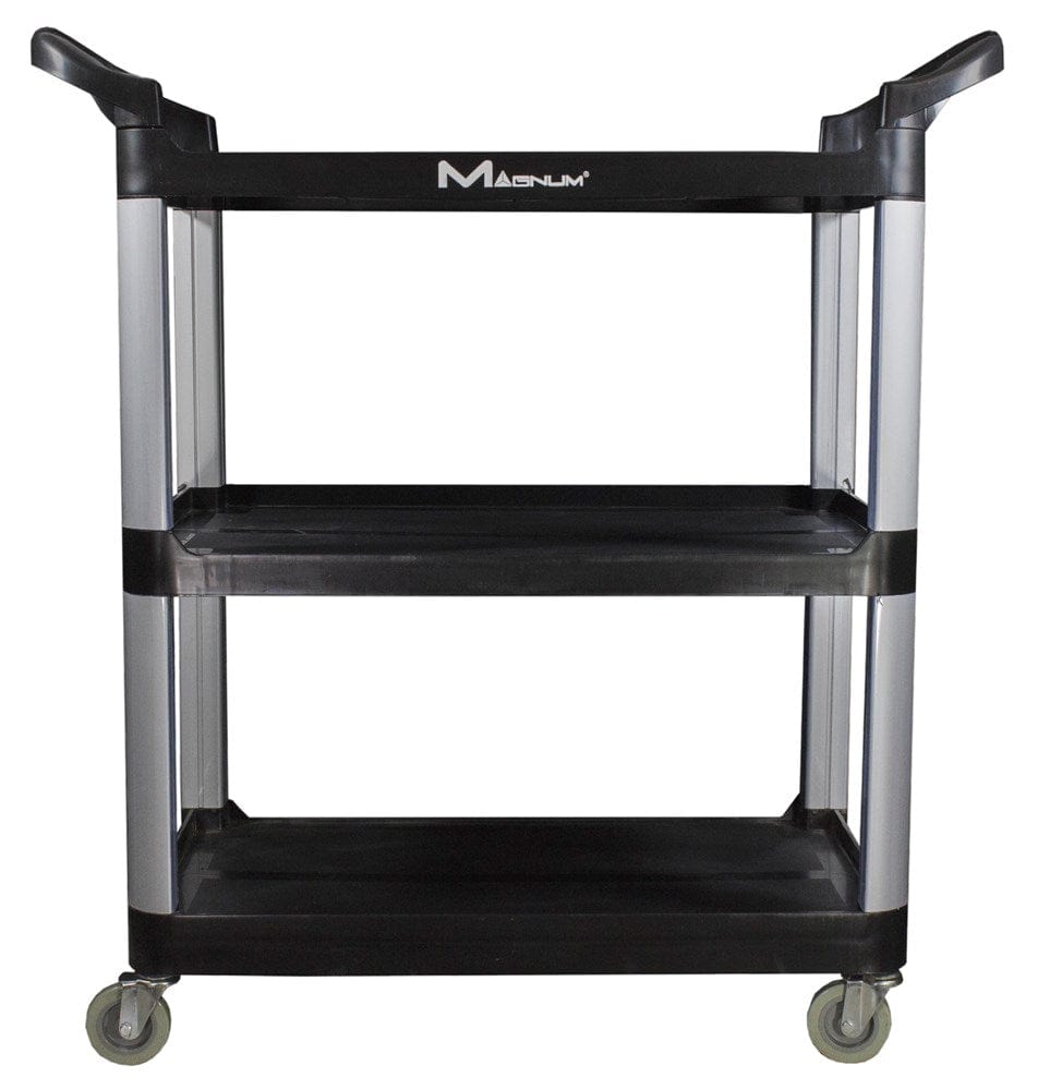 Magnum Storage & Transport Each Magnum MAG45020 - Bus Cart, small, 430 lb. weight capacity, 38"W x 16"D x 33"H, 3-tier, open design, dual sided push handles, 5" heavy-duty swivel casters, black