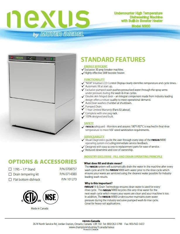 Moyer Diebel Ltd. Dishwasher Each Moyer Diebel NEXUS N900 High Temperature 24 Racks / Hour Undercounter Dishwasher