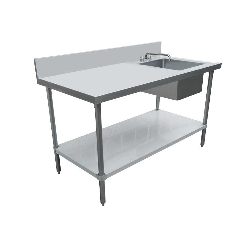 Omcan Canada Commercial Work Tables and Stations Each Omcan 44302 - 24" X 72" All Stainless Steel Table With Right Sink And 6" Backsplash