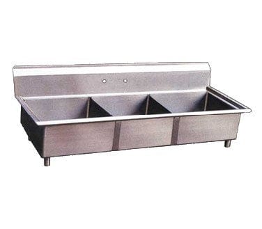 Omcan Canada Compartment Sinks Each Omcan 22120 - 77 Inch Three Compartment Sink, 18 Gauge Stainless Steel, Corner Drains, NSF | Denson CFE