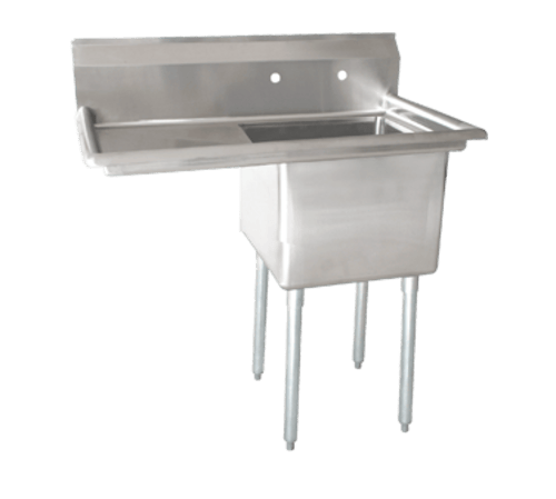 Omcan Canada Compartment Sinks Each Omcan 25247 18″ x 18″ x 11″ One Tub Sink with 1.8″ Corner Drain and Left Drain Board | Denson CFE