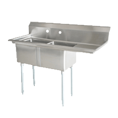 Omcan Canada Compartment Sinks Each Omcan 25251 18″ x 18″ x 11″ Two Tub Sink with 1.8″ Corner Drain and Right Drain Board | Denson CFE