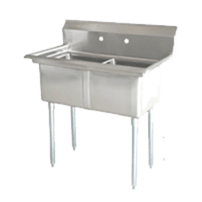 Omcan Canada Compartment Sinks Each Omcan 25266 18″ x 21″ x 14″ Two Tub Sink with 1.8″ Corner Drain and No Drain Board | Denson CFE