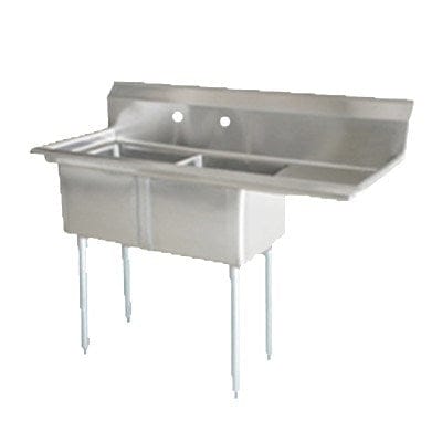 Omcan Canada Compartment Sinks Each Omcan 25268 18″ x 21″ x 14″ Two Tub Sink with 1.8″ Corner Drain and Right Drain Board | Denson CFE