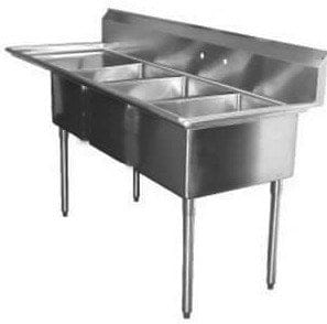 Omcan Canada Compartment Sinks Each Omcan 25271 18″ x 21″ x 14″ Three Tub Sink with 1.8″ Corner Drain and Left Drain Board | Denson CFE