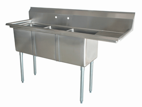 Omcan Canada Compartment Sinks Each Omcan 25272 - 74 Inch Three Compartment Pot Sink with Right Drainboard, 18 Gauge Stainless Steel | Denson CFE