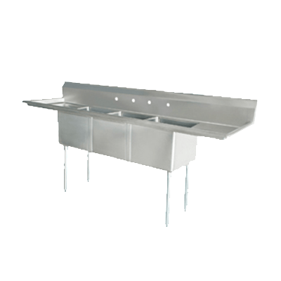 Omcan Canada Compartment Sinks Each Omcan 25273 Two Drain Boards 18” × 21” × 14” Three Tub Sink with Corner Drains | Denson CFE