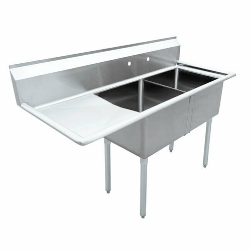 Omcan Canada Compartment Sinks Each Omcan 43768 18″ x 18″ x 11″ Two Tub Sink with 3.5″ Center Drain and Left Drain Board | Denson CFE