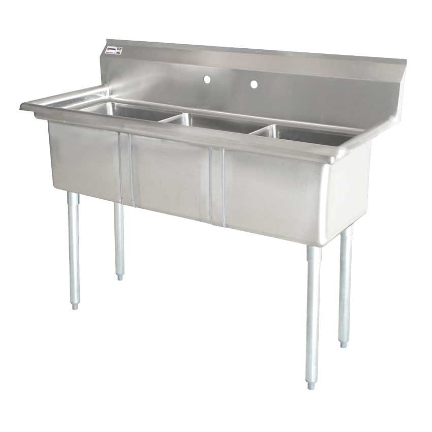 Omcan Canada Compartment Sinks Each Omcan 43776 18″ x 21″ x 14″ Three Tub Sink with 3.5″ Center Drain and No Drain Board | Denson CFE