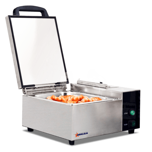 Omcan Canada Cooking Equipment Each Omcan 44407 Stainless Steel Countertop Steamer - Half Size, 3 qt Water Capacity | Denson CFE