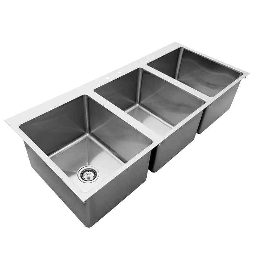 Omcan Canada Equipment Each Omcan 44604 DROP IN SINK 3 FABRICATED TUB 16X20X12 WITH 3.5 INCHES CENTRE DRAIN FLAT TOP