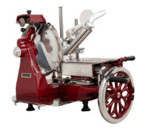 Omcan Canada Meat Processing Each Omcan 26073 Trento 12″ Standard Volano Manual Slicer with Flower Flywheel – Red | Denson CFE