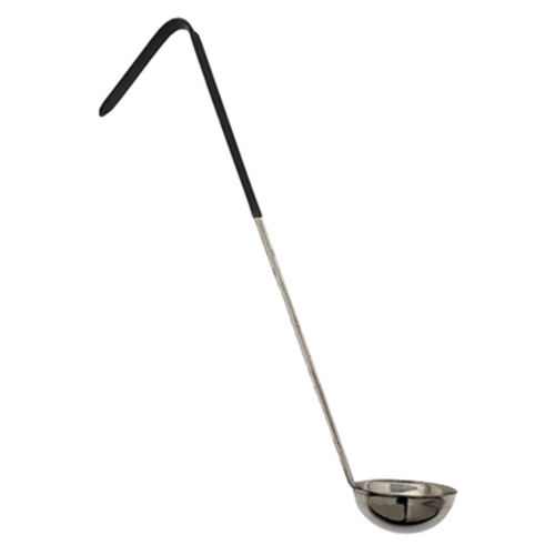 Omcan Canada Smallwares Each Omcan 80765 6 oz One-Piece Stainless Steel Ladle with Black Handle | Denson CFE