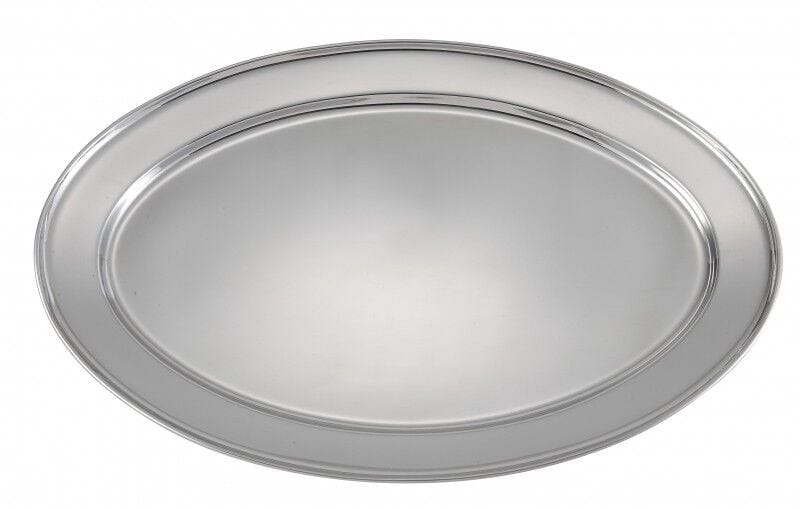 Omcan Canada Smallwares Each Omcan 80806 Stainless Steel Oval Platter - 13 5/8 in x 9 1/2 in, Stainless Steel | Denson CFE