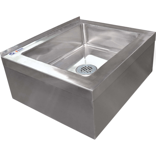 Omcan Canada Unclassified Each Omcan 24412 - 20 Inch Floor Mounted Mop Sink with Drain Basket, Stainless Steel (NSF) | Denson CFE