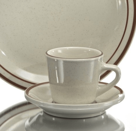 Oneida Canada Dinnerware Dozen Buffalo R4238026111 Dunes Ivory NR 5-1/2" Plate with Brown Bands - Case of 12 | Denson CFE