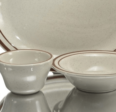 Oneida Canada Dinnerware Dozen Buffalo R4238026111 Dunes Ivory NR 5-1/2" Plate with Brown Bands - Case of 12 | Denson CFE