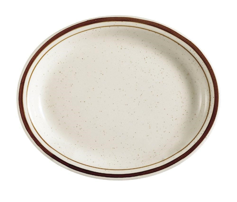 Royal Industries Unclassified Each Royal Industries ROY CH P 14 Platter, 13-1/4" dia, Deep, Oval, Narrow Brown Rim, Speckle | Denson CFE