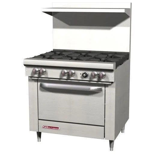 Southbend , A Middleby Co. Commercial Restaurant Ranges Each Southbend S36D Natural Gas S-Series 36" Gas Restaurant Range w/ 6 Open Burners, 1 Standard Oven With Snap Action Thermostat - 203,000 BTU