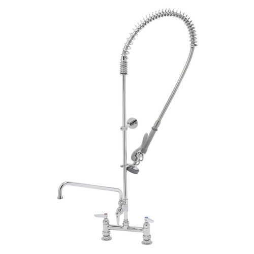 T&S BRASS Commercial Faucets Each T&S Brass B-0123-ADF12-B Deck-Mount 8 Inch Centers EasyInstall Overhead Spring Pre-Rinse Unit With 44 Inch Hose And B-0107 1.15 GPM Spray Valve And 062X 12 Inch Swivel Nozzle