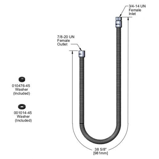 T&S BRASS Parts & Service Each T&S Brass B-0044-H2A 44" Flexible Stainless Steel Pre-Rinse Hose | Denson CFE
