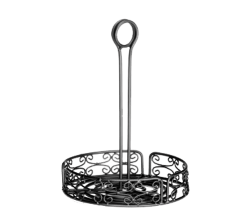 Tablecraft Products Tabletop Each Tablecraft BK2679 6.79" Powder Coated Mediterranean Round Iron Scroll Design Condiment Caddy