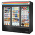 True Food International Canada Merchandising and Display Refrigeration Each True GDM-69-HC-LD – 78 1/8" Black Three Section Refrigerated Sliding Glass Door Merchandiser with LED Lighting (115V) | Denson CFE