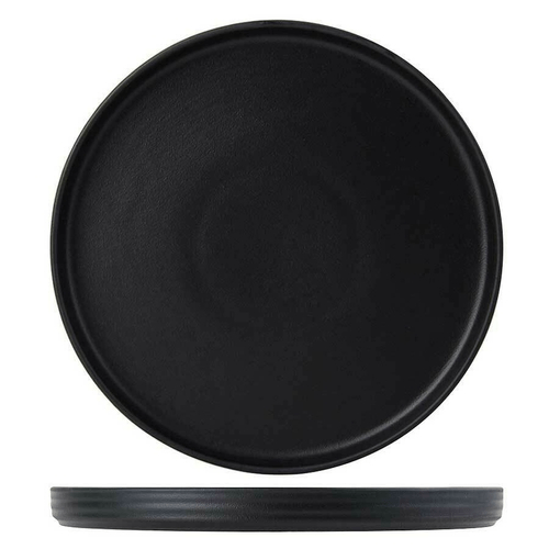 Tuxton China Dinnerware Dozen Tuxton VBAS106 TuxTrendz Zion Matte Black 10 3/4" Straight-Sided China Plate - 12/Case