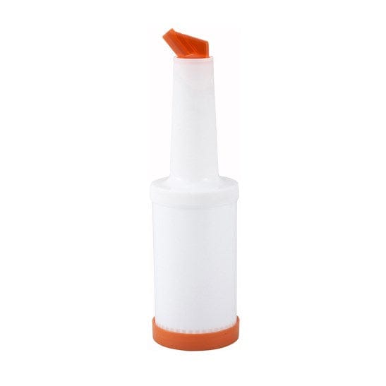 Winco Bar Supplies Each Winco PPB-2O 2 Quart Liquor and Juice Pour Bottle with Orange Spout and Lid | Denson CFE