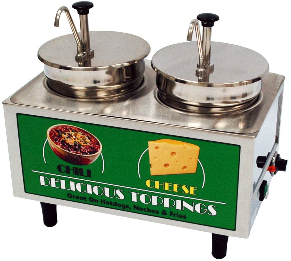 Winco BenchMarkUSA Set Winco Benchmark 51074A Chili and Cheese Warmer with Two Pumps and Adjustable Thermostat | Denson CFE