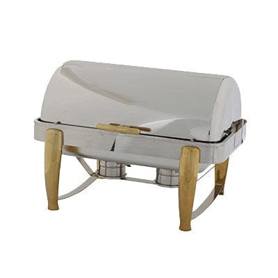 Winco Chafers & Buffetware Set Winco 101A Virtuoso 8 Quart Full Size Roll Top Chafer with Gold Accents | Denson CFE