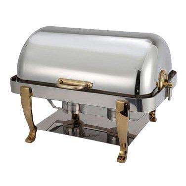 Winco Chafers & Buffetware Set Winco 108A Vintage Full Size Roll Top Chafer with Gold Accents 8 Quart | Denson CFE