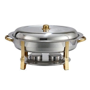 Winco Chafers & Buffetware Set Winco 202 Malibu Oval Chafer 6 Quart Stainless Steel with Gold Accents | Denson CFE