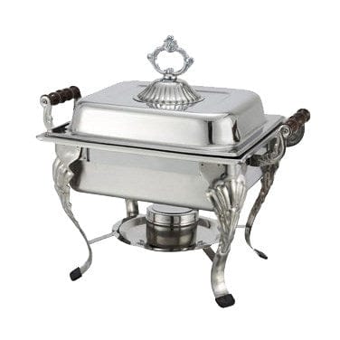Winco Chafers & Buffetware Set Winco 508 Crown Half Size Square Chafer with Dome Cover and Wooden Handles | Denson CFE