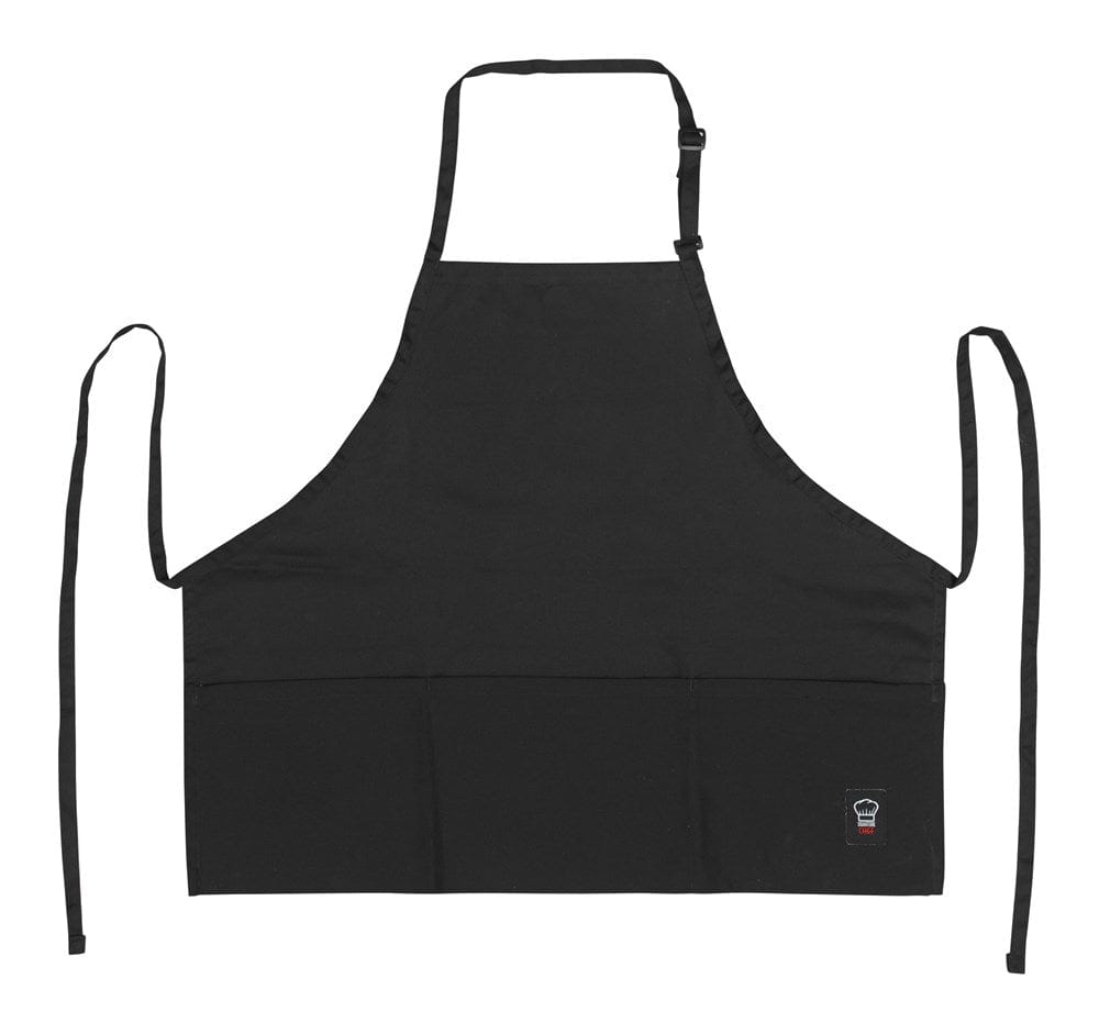 Winco Clothing & Textiles Each / Black Winco BA-2724K SignatureChef Mid-Length Black Bib Apron with Three Pockets and Adjustable Neck Strap | Denson CFE