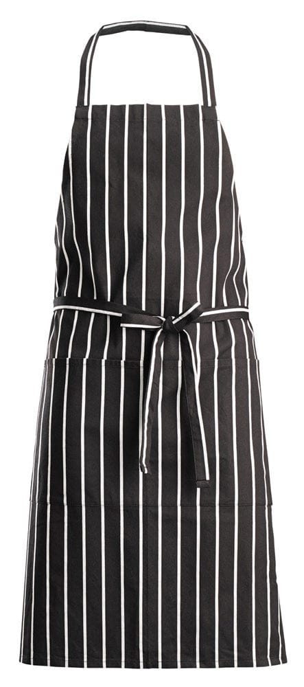 Winco Clothing & Textiles Each Winco BA3427CS Chalk Stripe Black Full Length Bib Apron with Dual Pockets | Denson CFE