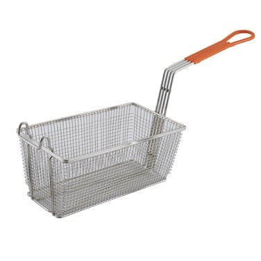 Winco Commercial Fryers Each Winco FB-10 Fry Basket, 12-1/8 Inch x 5-3/8 Inch x 6 Inch Rectangular with Orange Handle Each | Denson CFE