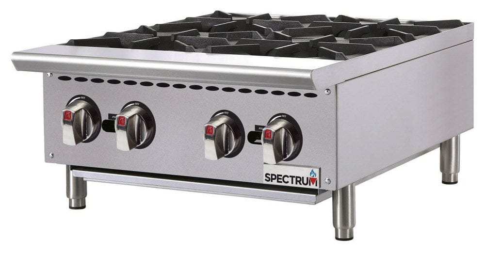 Winco Commercial Restaurant Ranges Set Winco NGHP-4 Spectrum Four Burner Stainless Steel Countertop Gas Hot Plate 100000 BTU | Denson CFE