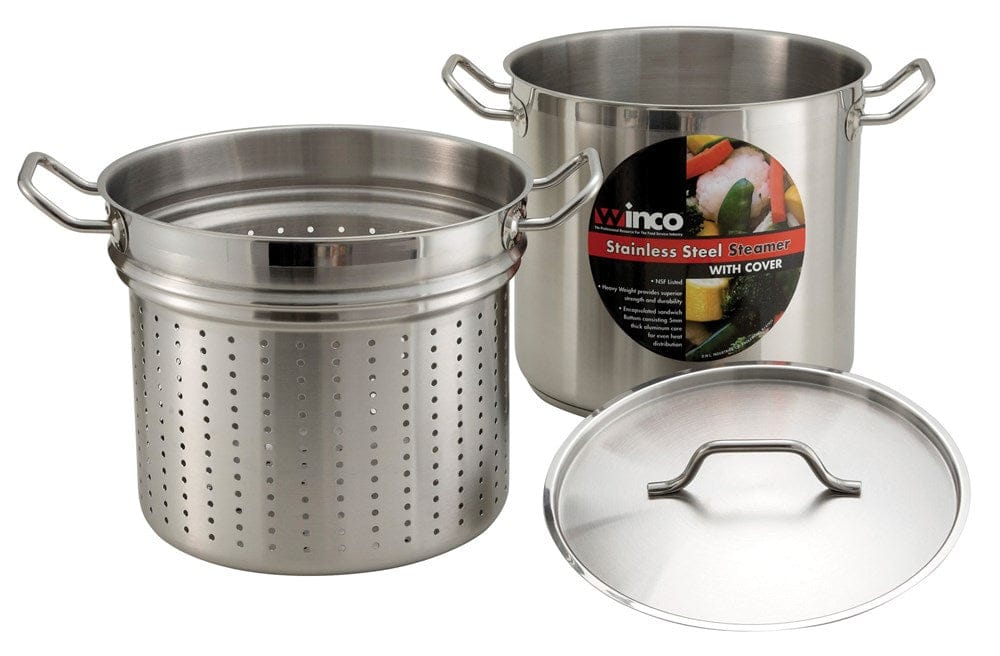 Winco Cooking Equipment Set Winco SSDB-12S 12 Quart Stainless Steel Steamer and Pasta Cooker Induction Ready | Denson CFE