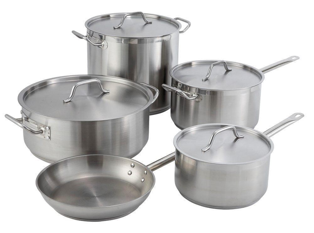 Winco Cookware Set Winco SSSP-10 10 Qt. Induction-Ready Premium Stainless Steel Sauce Pan with Cover