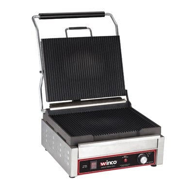 Winco Countertop Equipment Set Winco EPG-1C Panini Grill, Single, 14" Ribbed Plate, 120V, 1750W, 14.5A