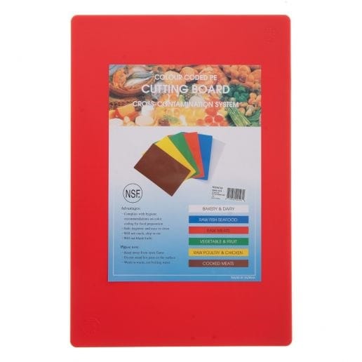 Winco Cutting Boards Each / Red Winco CBRD-1218 Red Polypropylene Plastic Cutting Board 12 Inch x 18 Inch x 1 Half Inch | Denson CFE