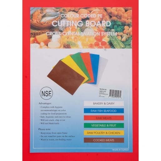 Winco Cutting Boards Each / Red Winco CBRD-1218 Red Polypropylene Plastic Cutting Board 12 Inch x 18 Inch x 1 Half Inch | Denson CFE