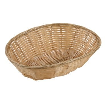 Winco Dining Service Dozen Winco PWBN-9V 9 1/2" x 6 1/2" Oval Tan Polypropylene Woven Basket | Denson CFE