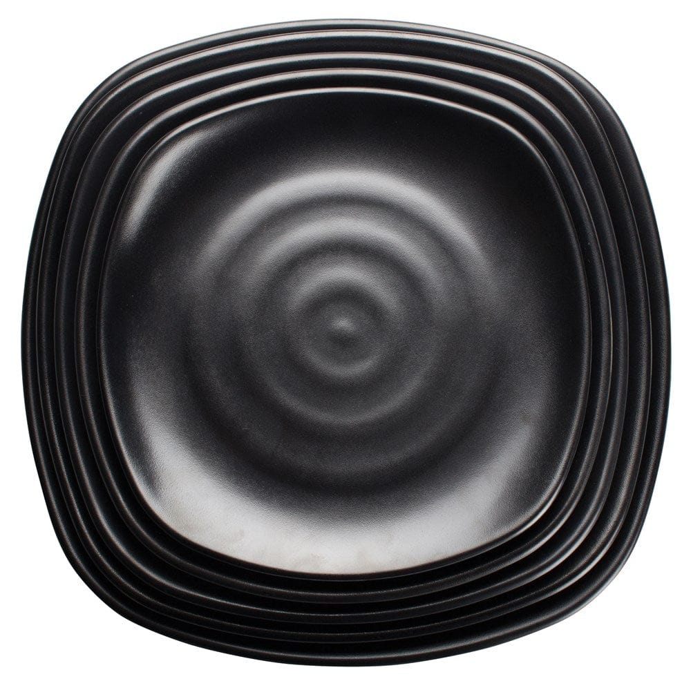 Winco Dinnerware Case / Melamine / Black Winco WDM013-301 Ardesia Rika 8-3/4 Inch Black Break-Resistant Melamine Square Plate Set of 24 | Denson CFE