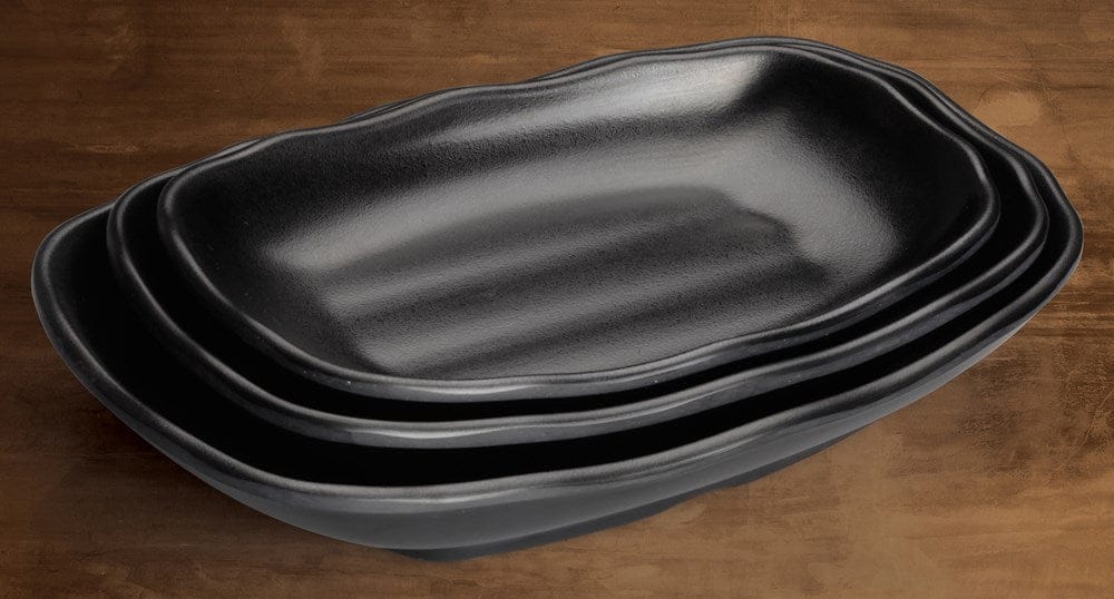 Winco Dinnerware Case / Melamine / Black Winco WDM018302 Ardesia Hiroto Melamine Rectangular Plate Black 8-3/4 x 5-1/2 Inch Pack of 24 | Denson CFE