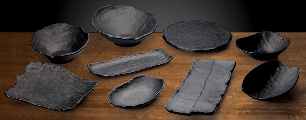 Winco Dinnerware Case / Melamine / Black Winco WDM019308 Ardesia Kaori 9 Inch Melamine Angled Bowl in Black Set of 12 | Denson CFE