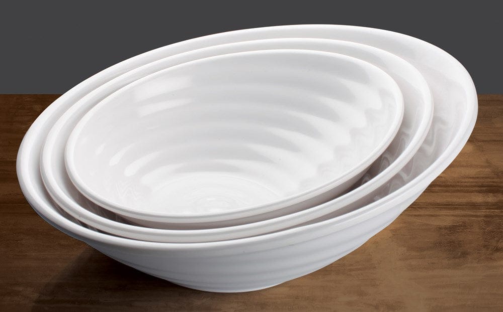 Winco Dinnerware Case / Melamine / White Winco WDM003202 Ardesia Hailey 14 Inch Diameter Melamine Angle Bowl Break Resistant White | Denson CFE
