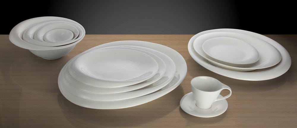 Winco Dinnerware Case / Porcelain / White Winco WDP004-203 Ardesia Ocea 12 Inch Porcelain Round Plate Creamy White Set of 12 | Denson CFE